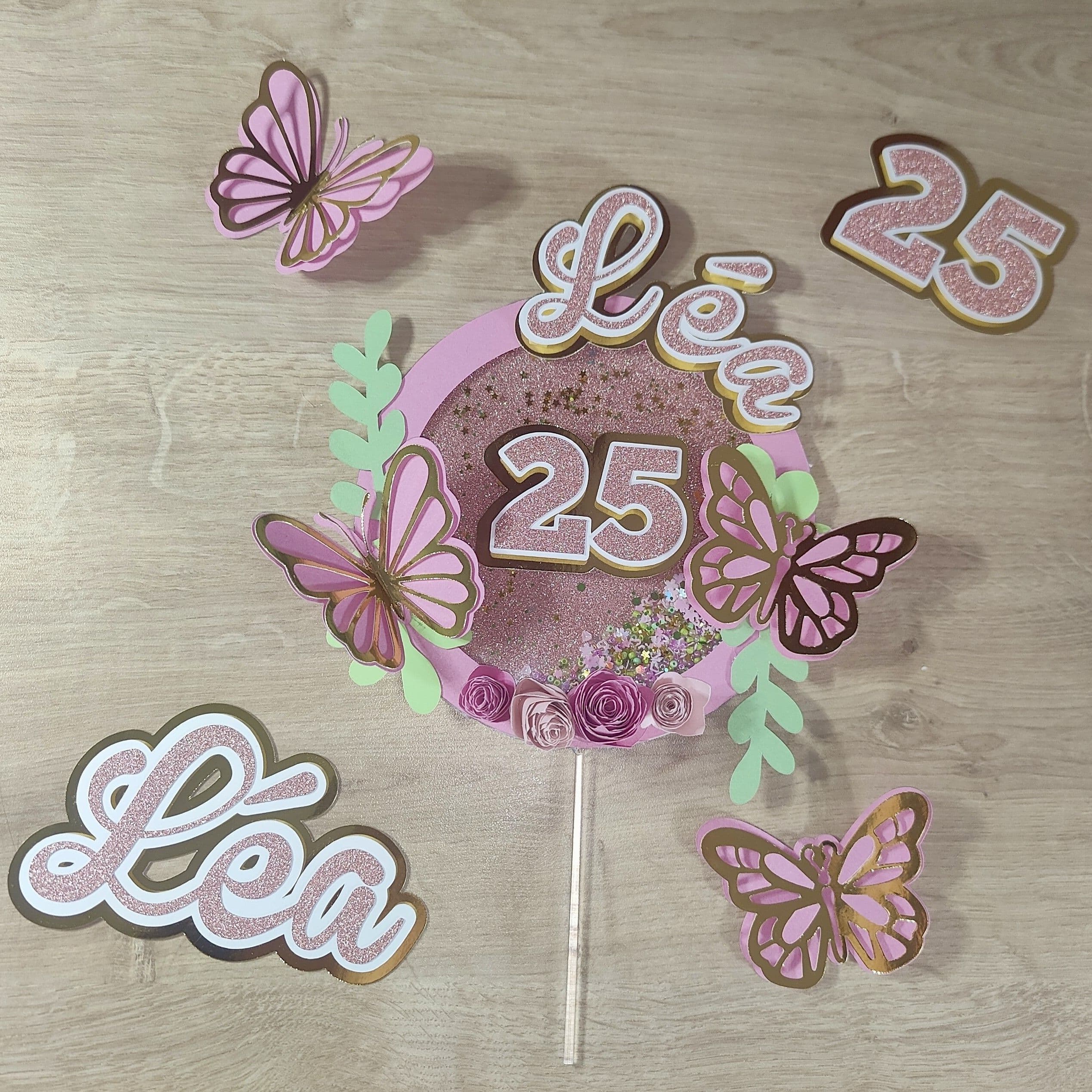 🌸🦋 FLEURS ET PAPILLONS ROSE ET OR